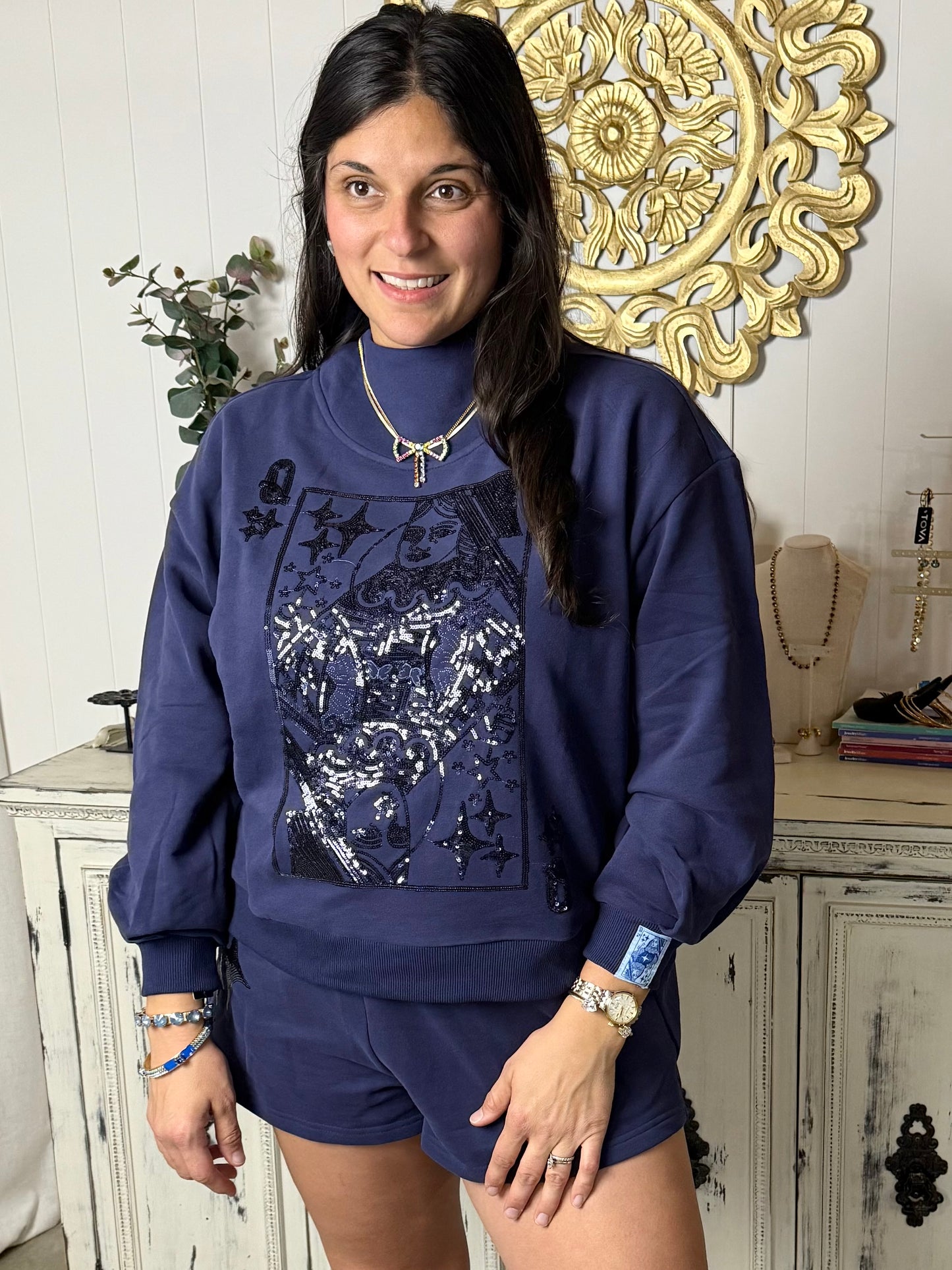 Queen of Sparkles Navy Queen Logo Sweatshirt