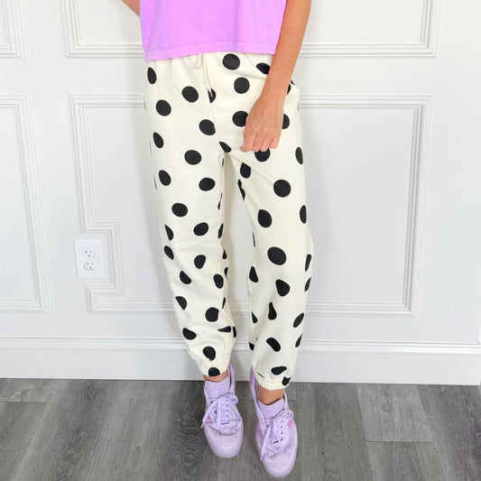 Pre Order - Cream Polka Dot Joggers
