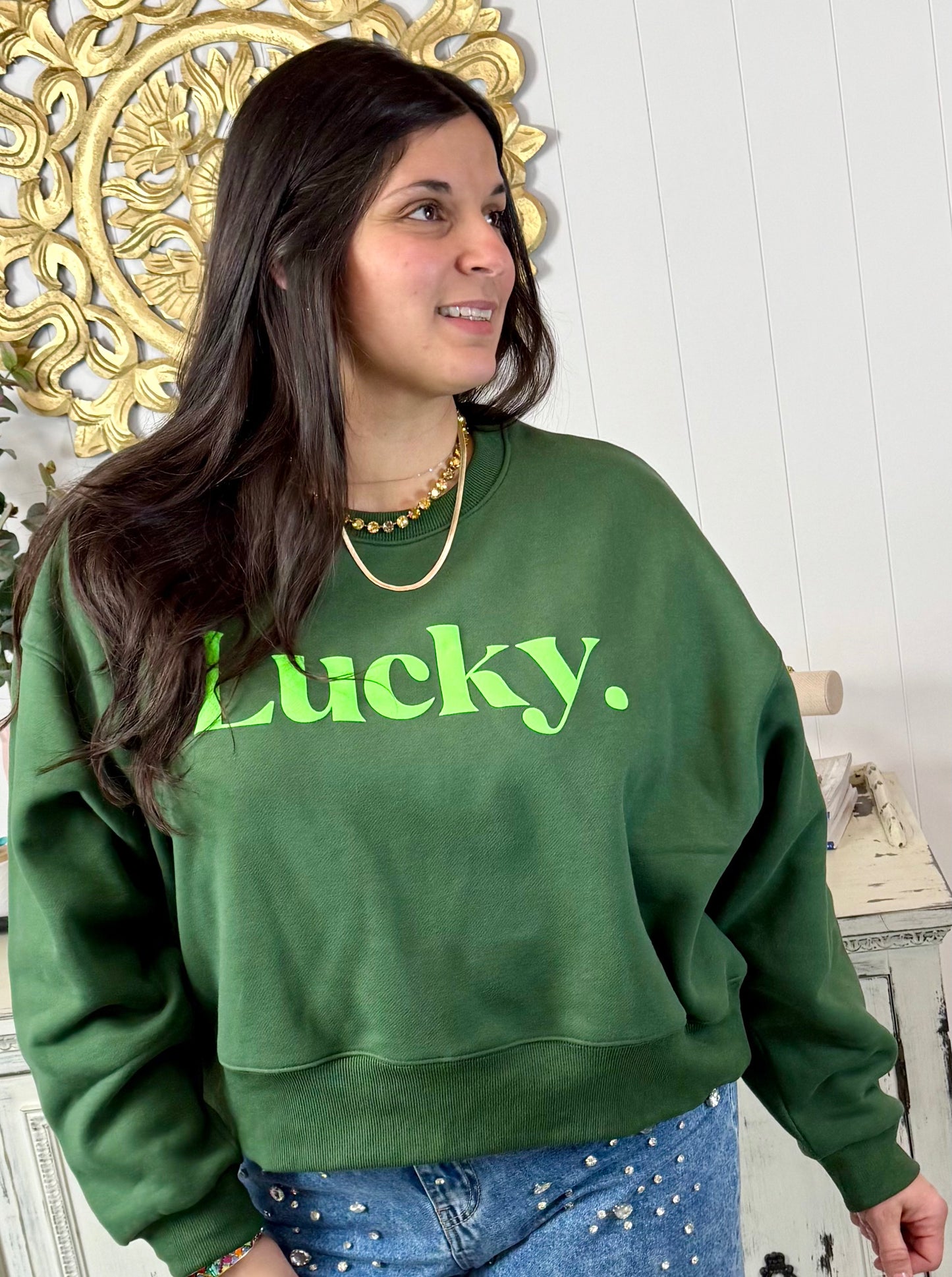 Lucky Puff Letter Sweatshirt