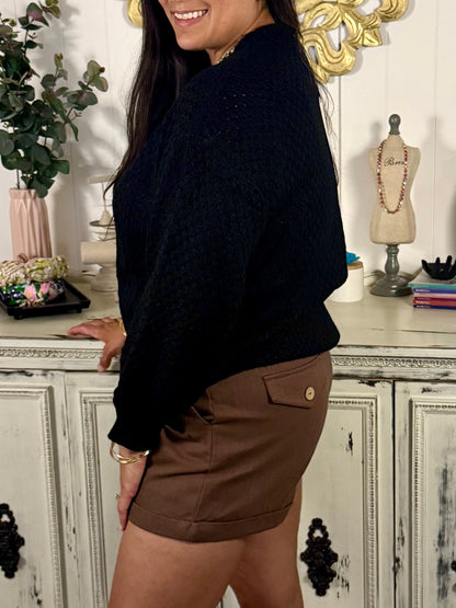 Waffle Weave Black Sweater