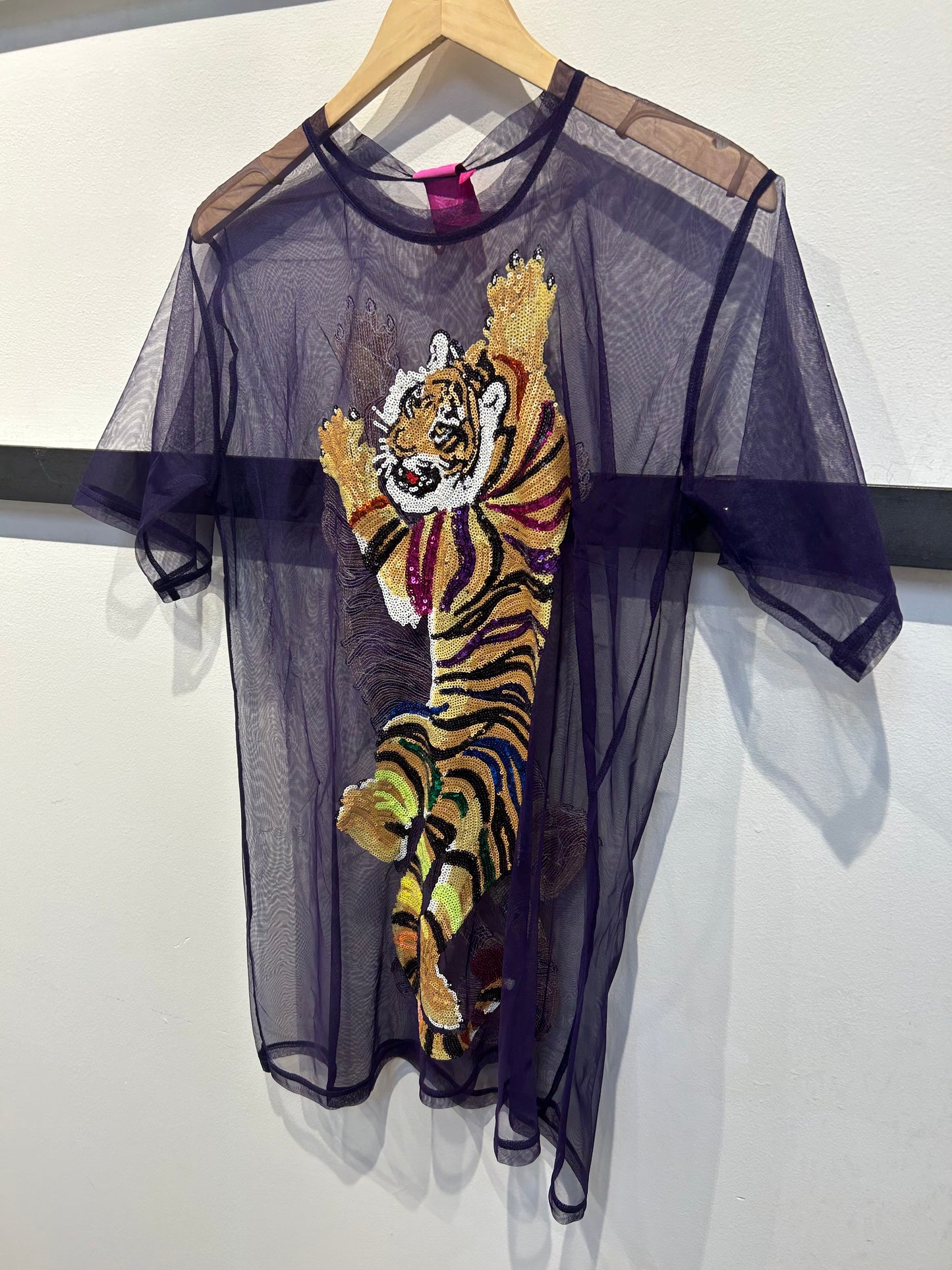 Queen of Sparkles Black Sheer Rainbow Crawling Tiger Coverup