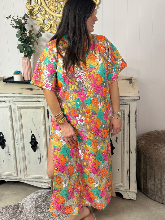 BuddyLove Leighton Coral Cascade Maxi Dress