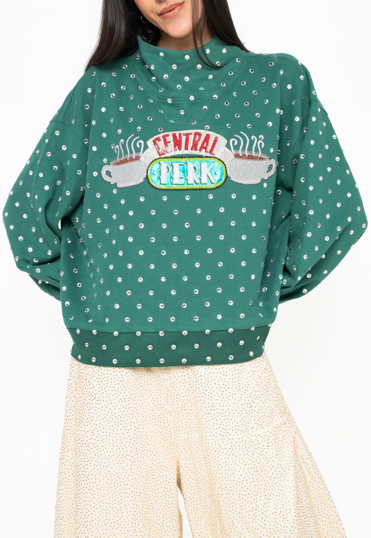 Queen of Sparkles Green Central Perk Coffee FRIENDS™ Mockneck Sweatshirt