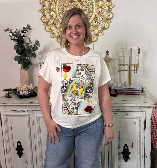 Queen of Sparkles White Teacher Queen Card Tee