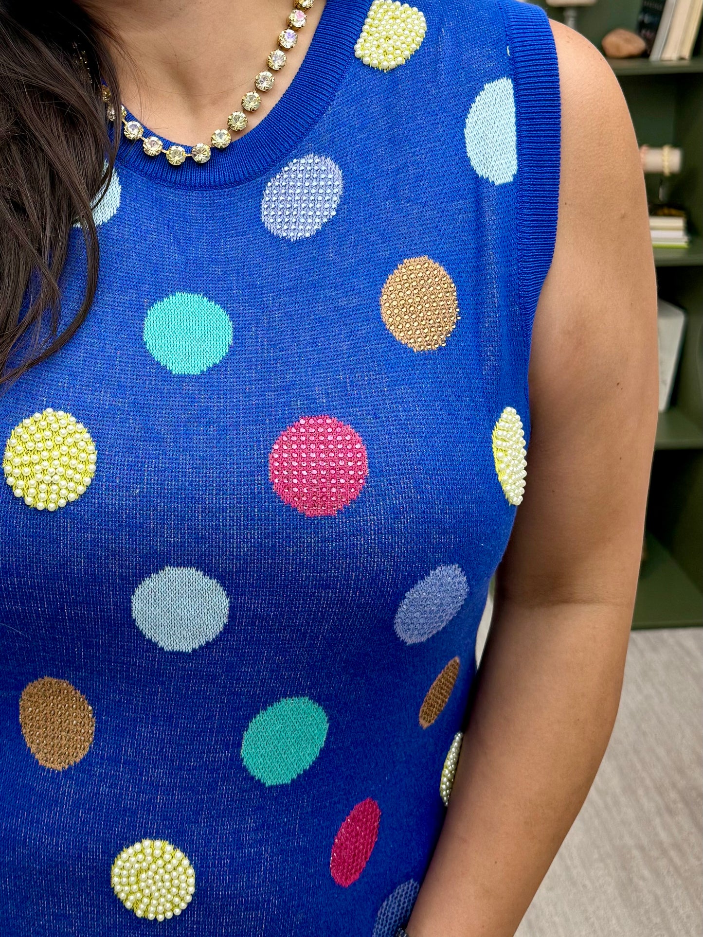 Queen of Sparkles Royal Multi Polka Dot Knit Midi Dress