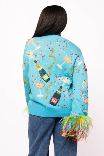 Queen of Sparkles Aqua Popping Champagne Cardigan