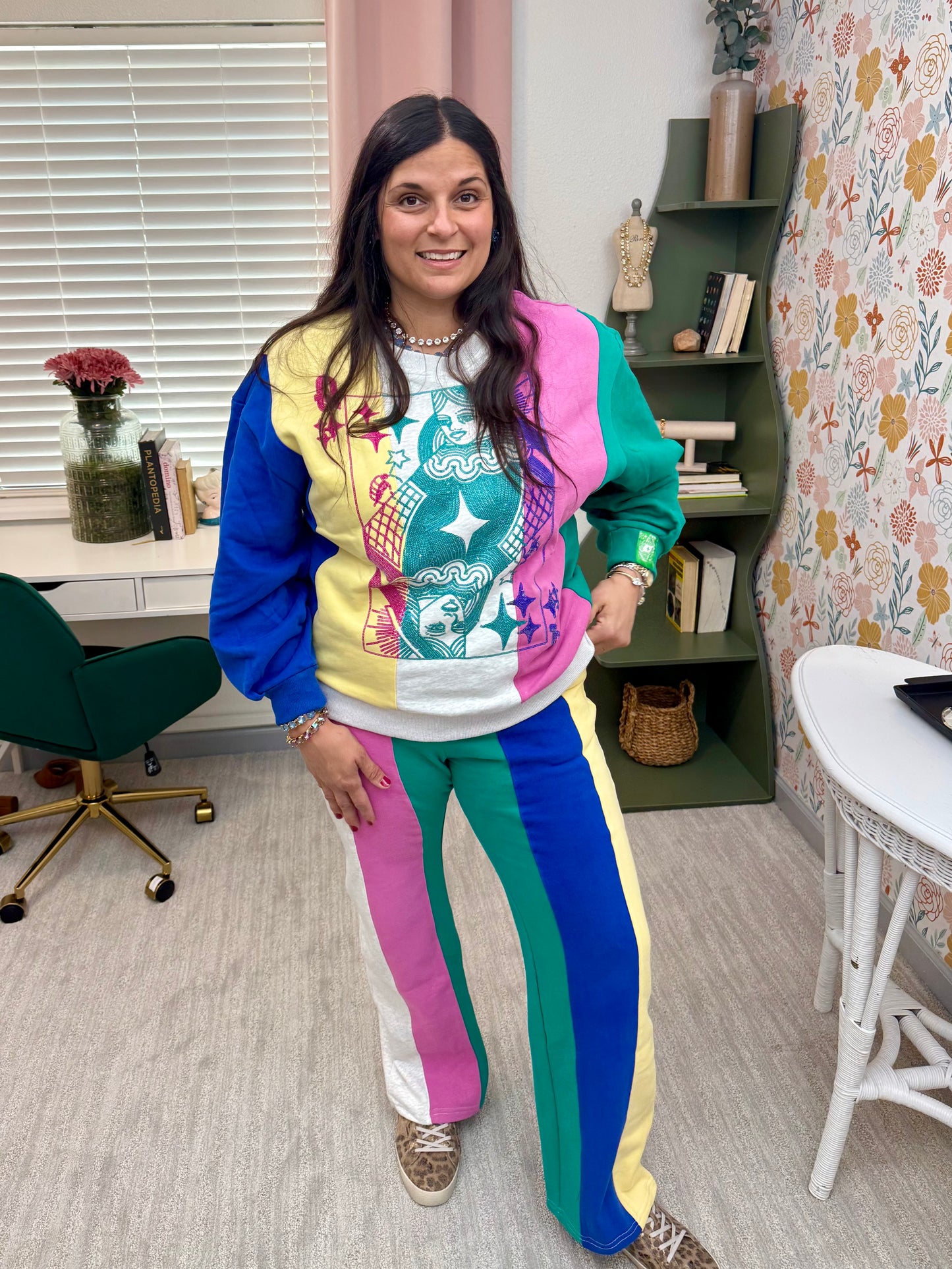 Queen of Sparkles Multi Colorblock Stripe Qos Sparkle Sweat Pant