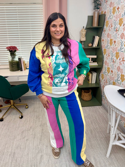Queen of Sparkles Multi Colorblock Stripe Qos Sparkle Sweat Pant