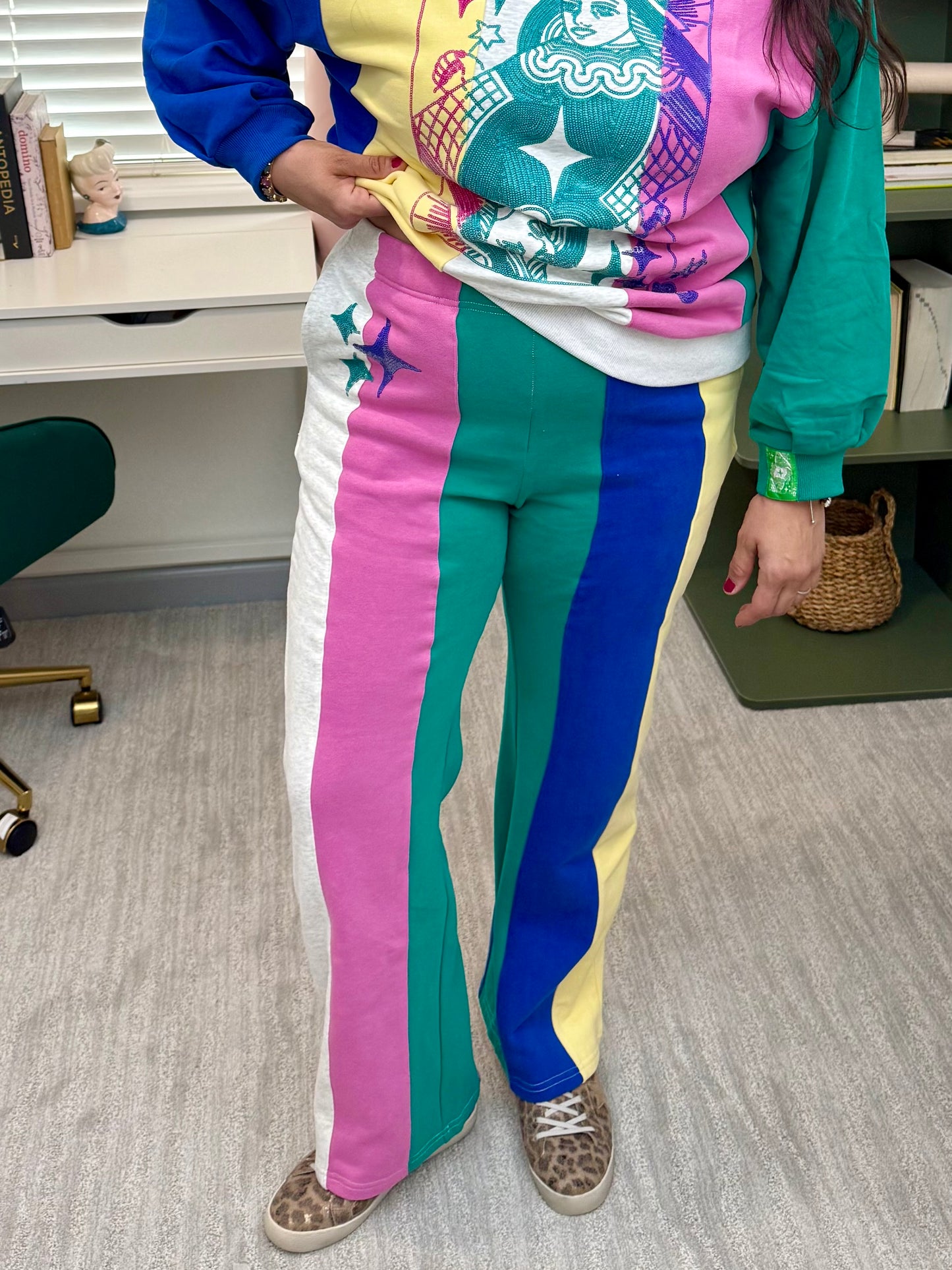 Queen of Sparkles Multi Colorblock Stripe Qos Sparkle Sweat Pant