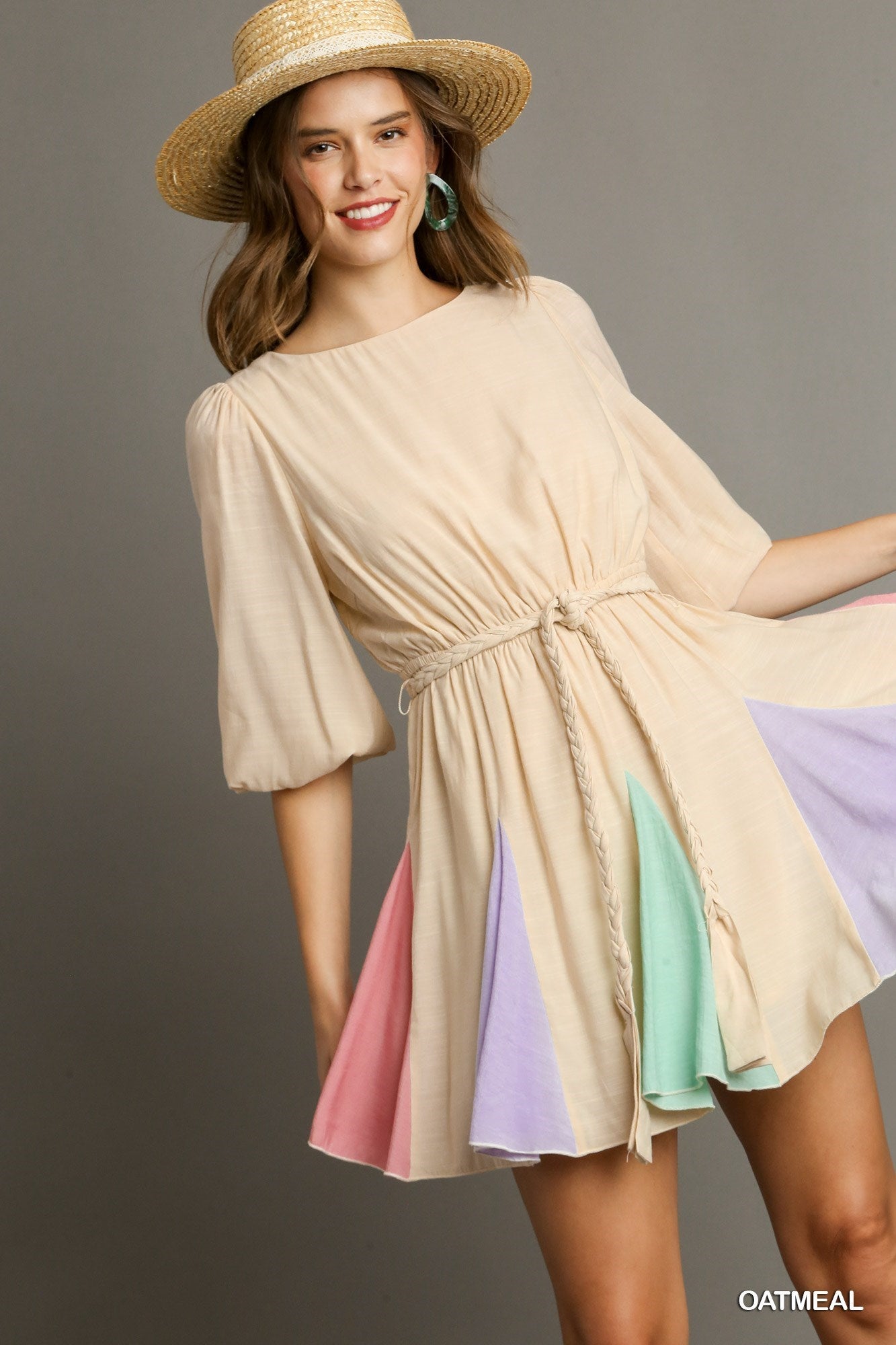 Oatmeal Flutter Hem Dress