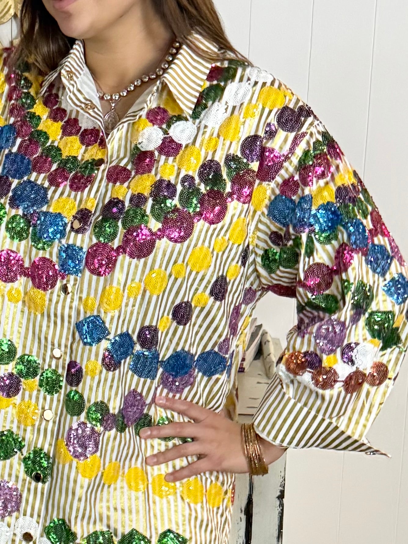 Queen of Sparkles Gold Stripe Mega Bead Dress