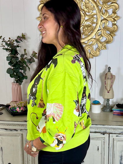 Queen of Sparkles Lime Green Halloween Dogs Sweatshirt