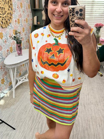 Queen of Sparkles White Full Sequin Pumpkin & Small Icon Vest