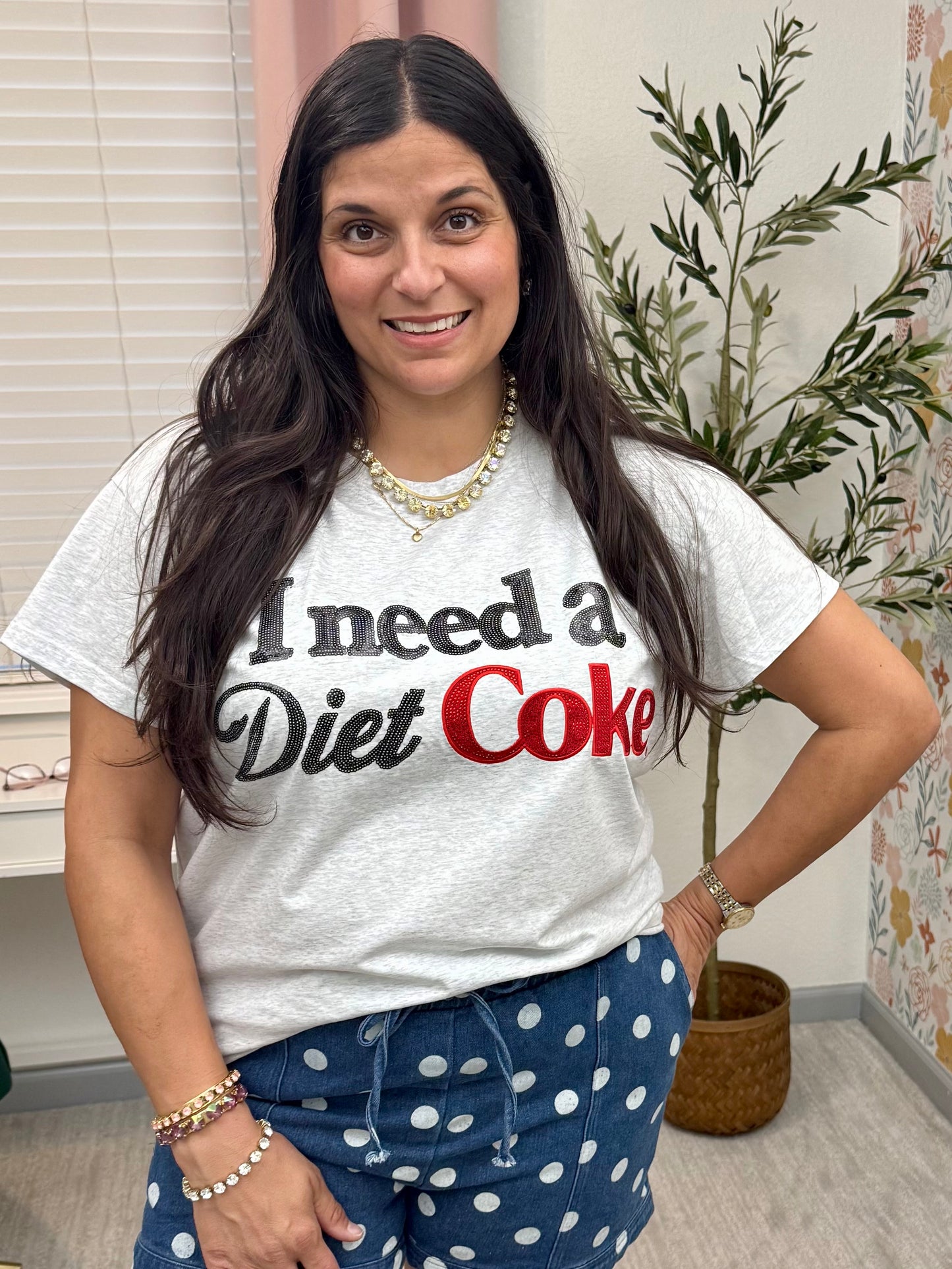 Queen of Sparkles Licensed Grey 'I Need A Diet Coke' Tee