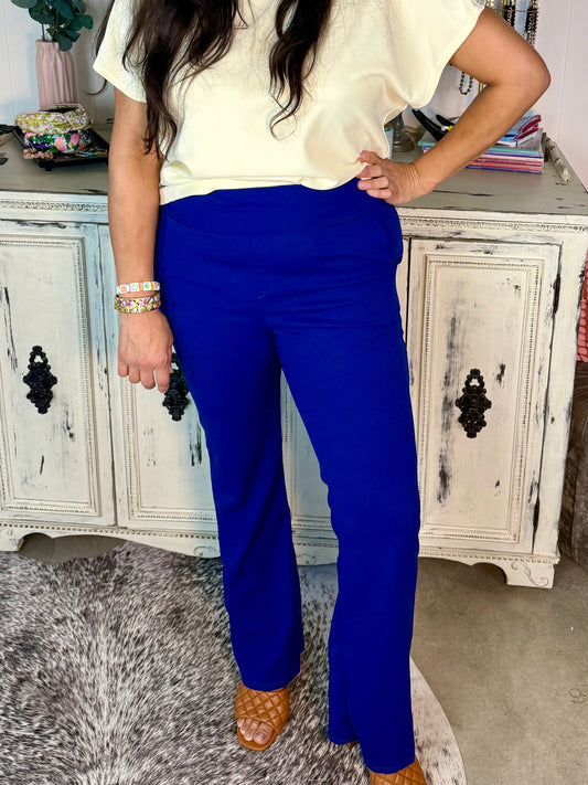 High Waisted Cobalt Blue Stretch Flare Pants