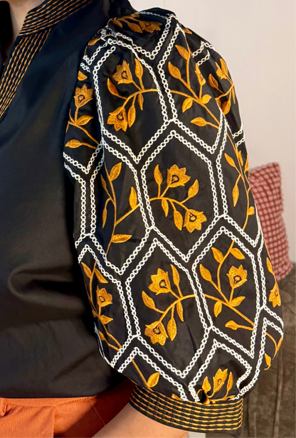 Black Embroidered Floral Pattern Top