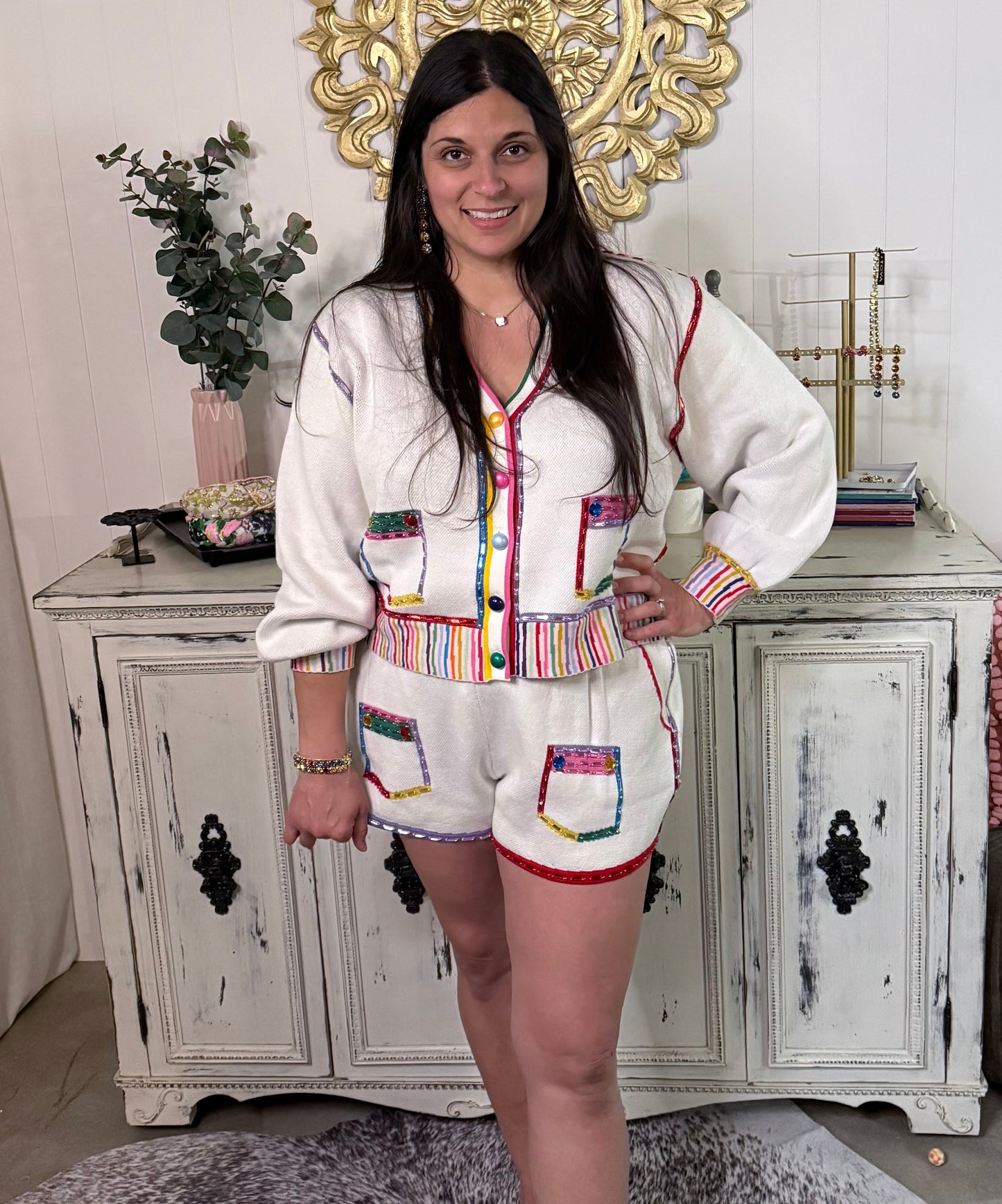 Queen of Sparkles Rainbow Jewel Trim Shorts