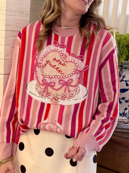 Queen of Sparkles Pink Striped XOXO Queen Sweater