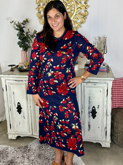 Queen of Sparkles Navy Cranberries Midi Dress