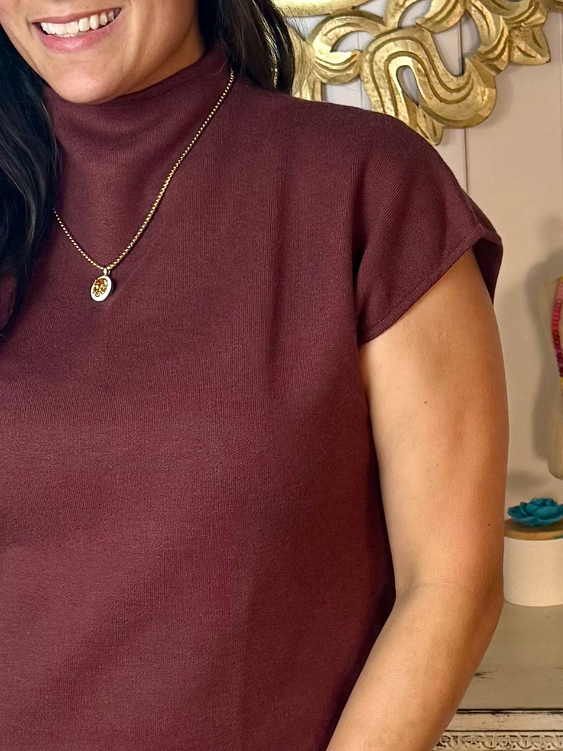 Chocolate Mock Neck Pullover Sweater Dress