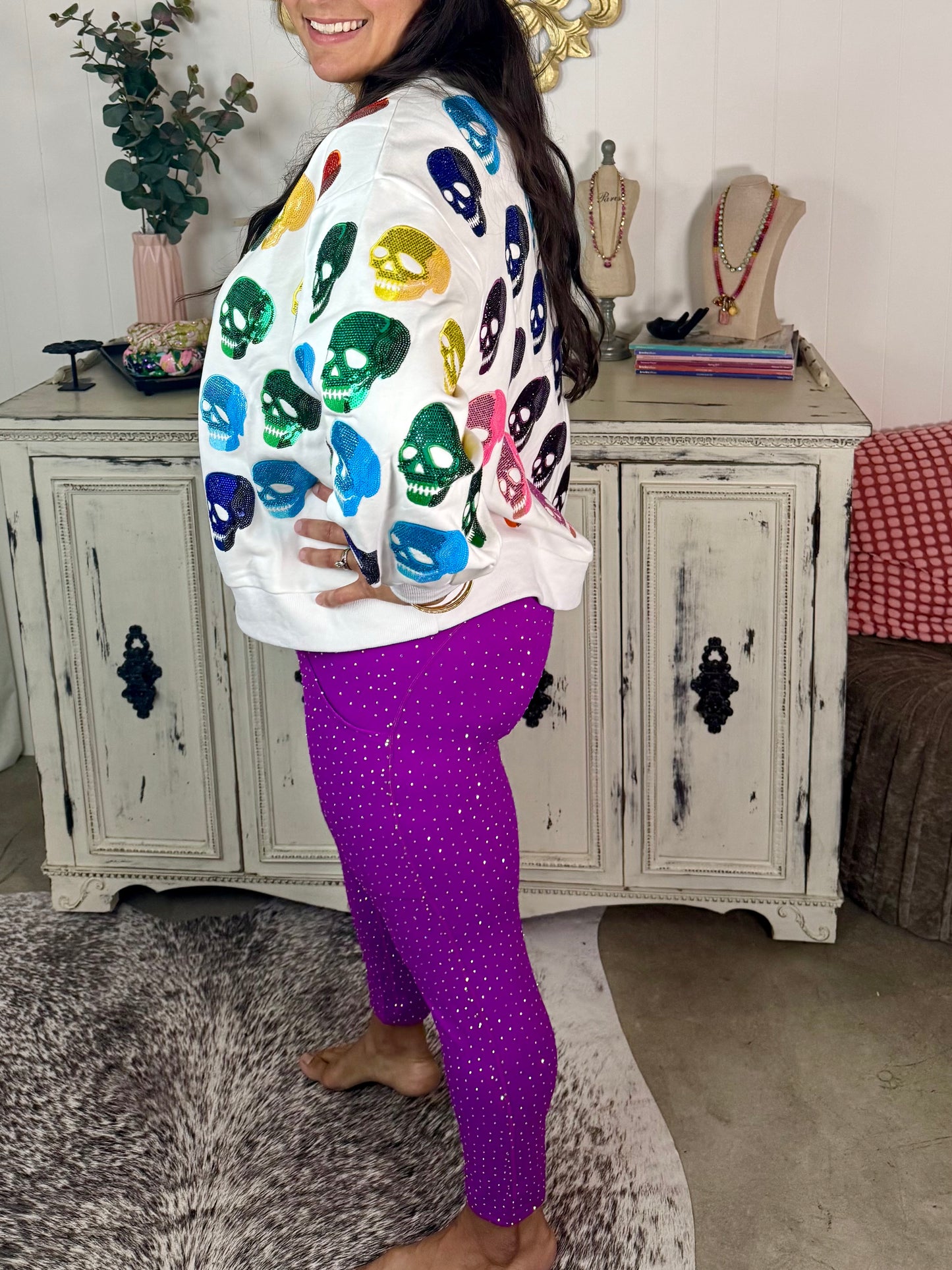 Queen of Sparkles Rainbow Skulls Sweatshirt