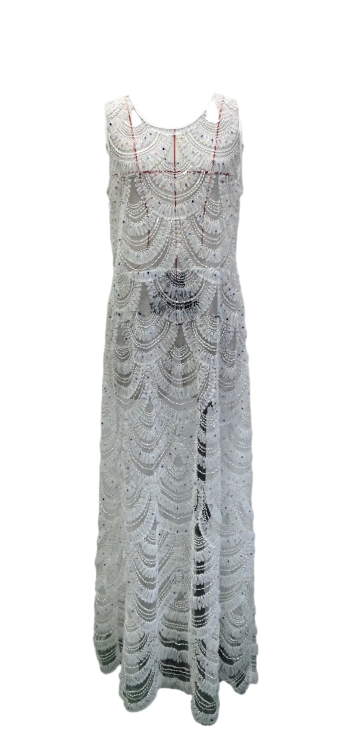 Queen of Sparkles White Lace & Sequin Sheer Midi Dress/Coverup
