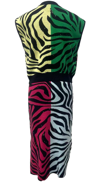 Queen of Sparkles Colorblock Tiger Knit Midi Skirt