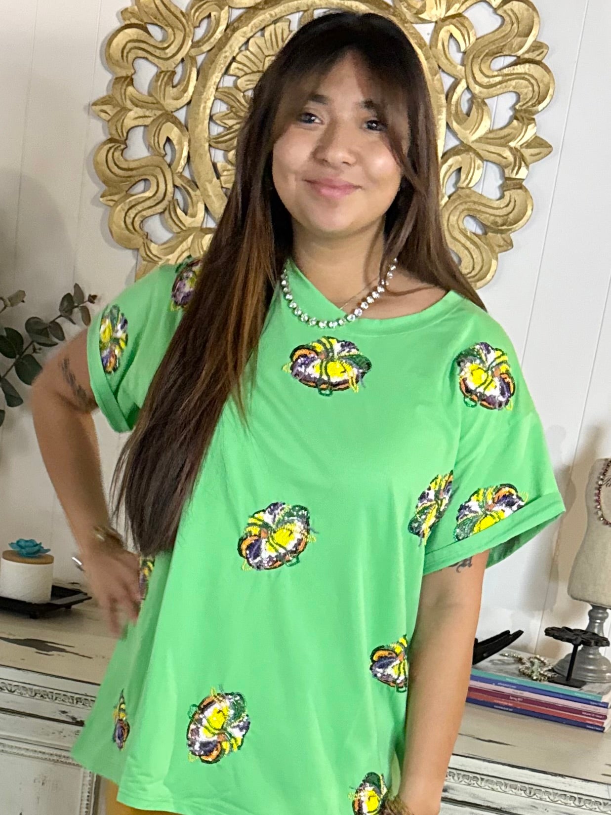 Queen of Sparkles Green King Cake Tee