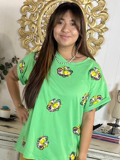 Queen of Sparkles Green King Cake Tee