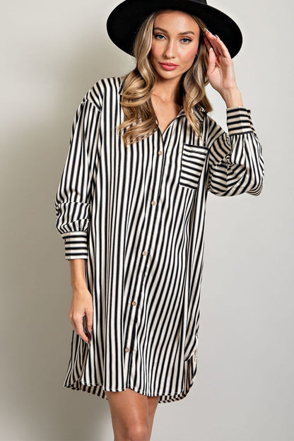 Black & White Striped Shirt Dress