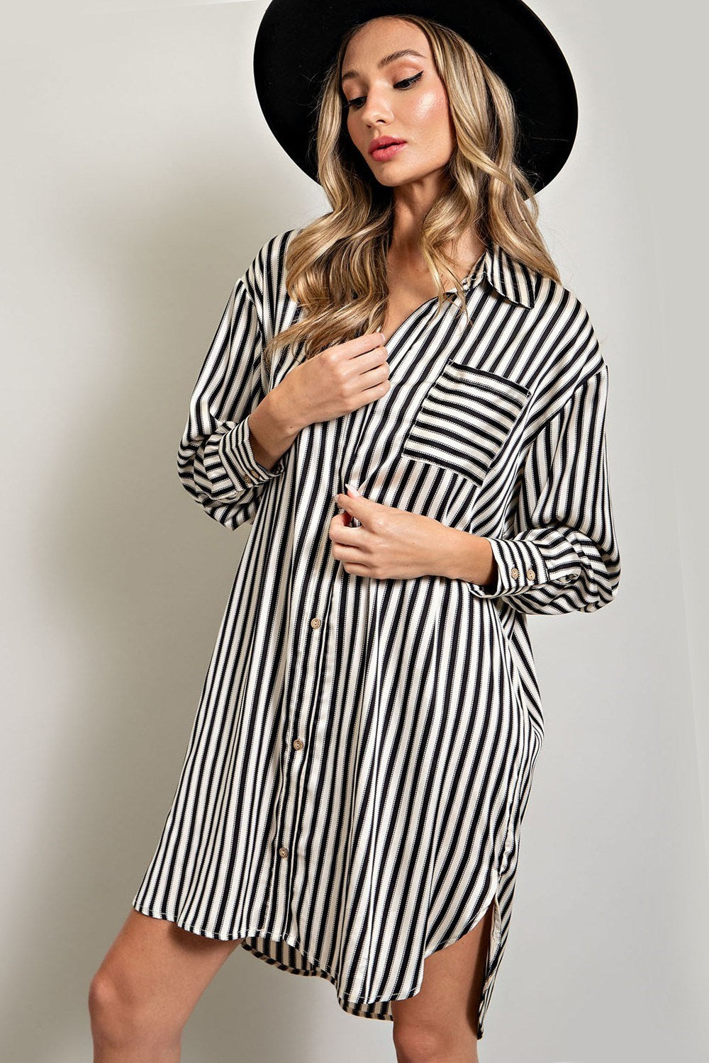 Black & White Striped Shirt Dress