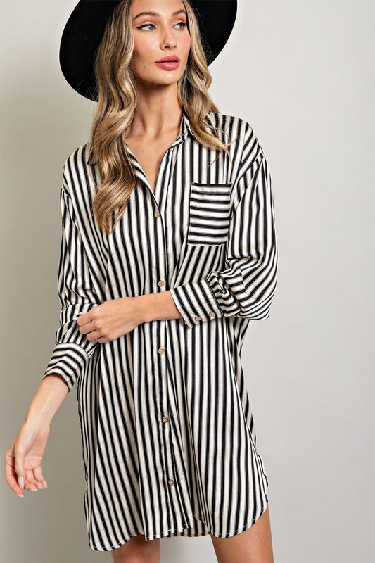 Black & White Striped Shirt Dress