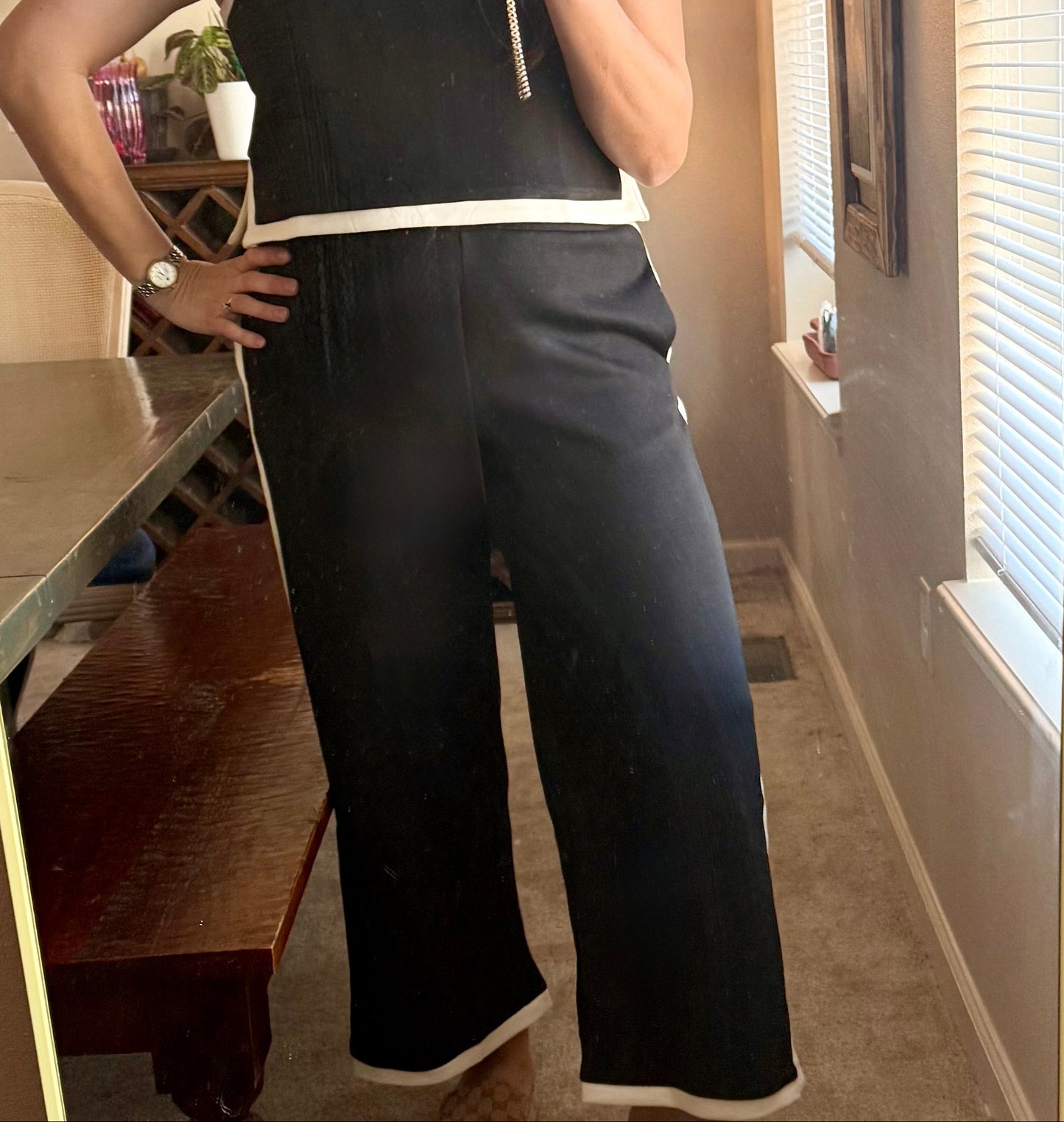 Solid Knit Black and White Pants