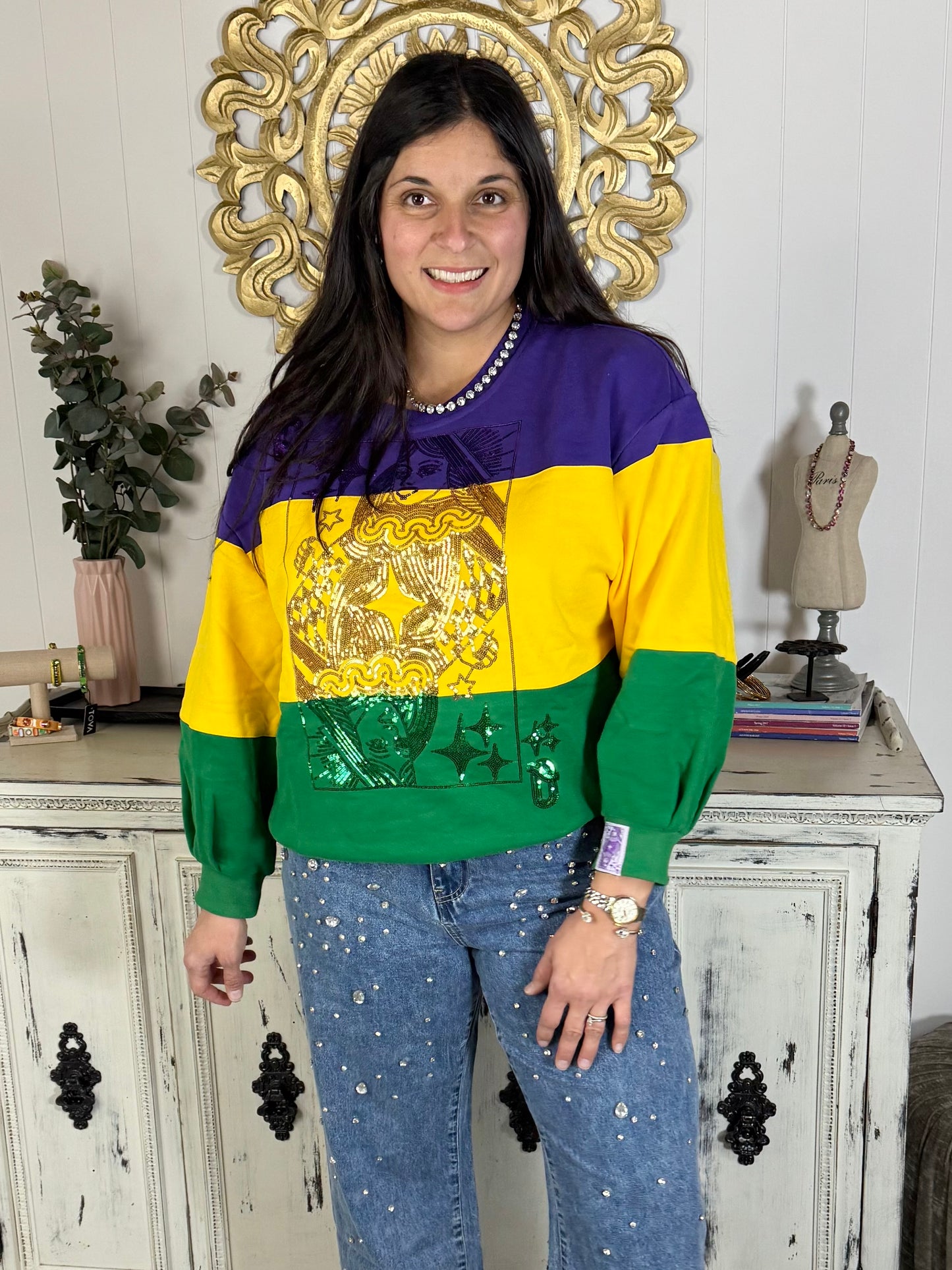 Queen of Sparkles Mardi Gras Card Logo Sweatshirt
