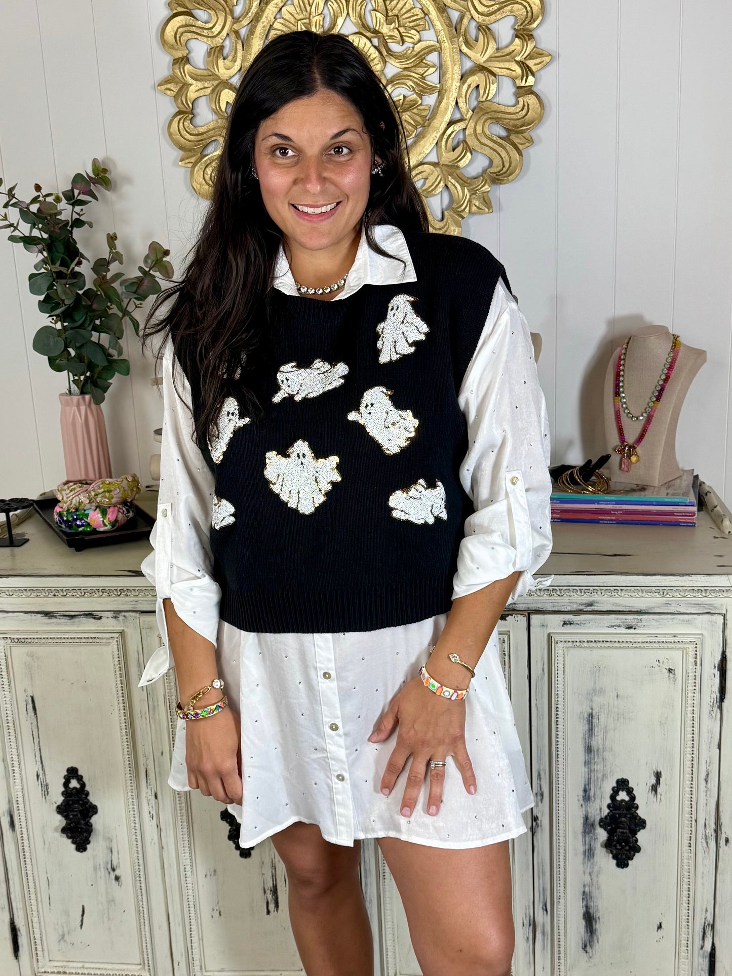 Sequin Ghost Crew Neck Sweater