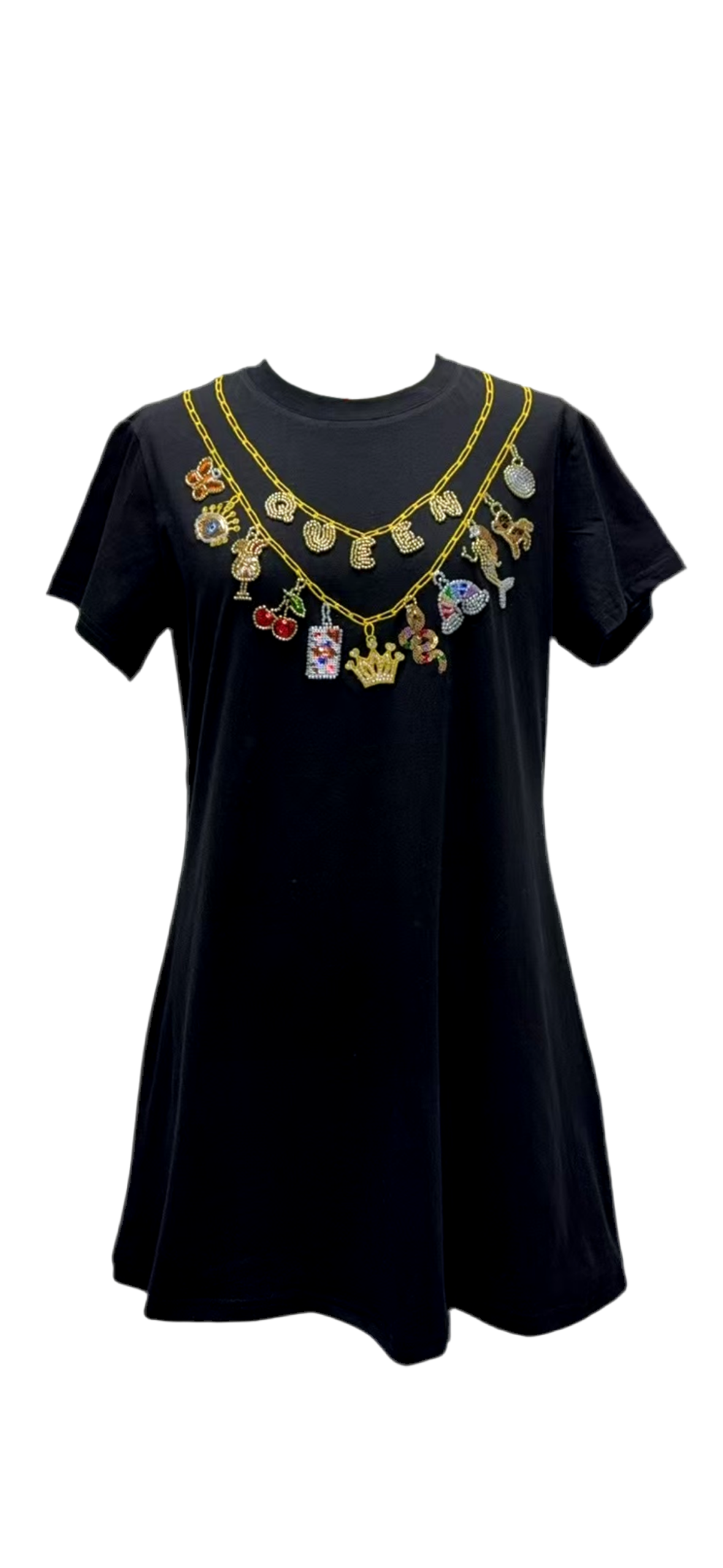 Queen of Sparkles Black Queen Icon Necklace Tee Dress
