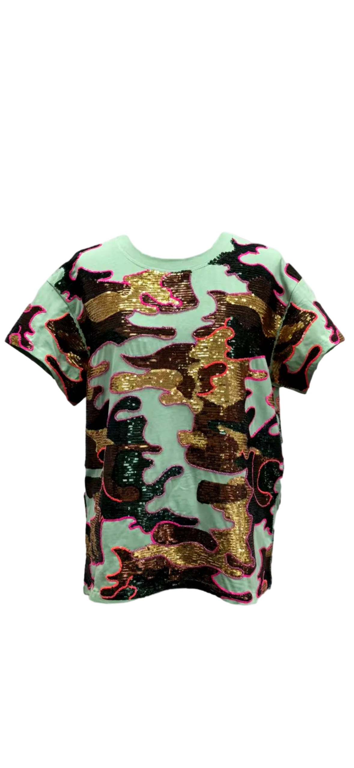 Queen of Sparkles Sequin Mint & Brown Camo Tee