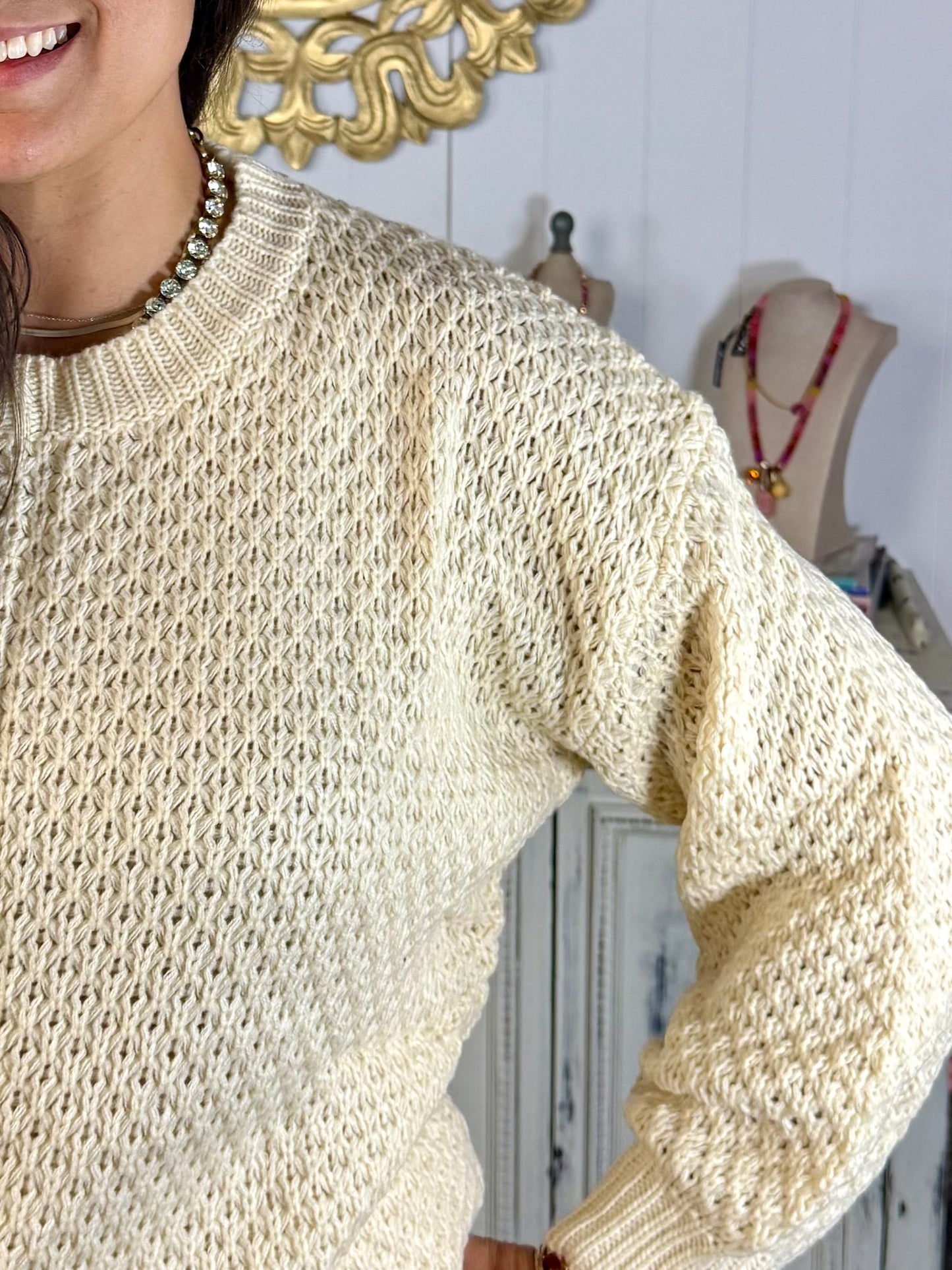 Waffle Weave Cream Sweater