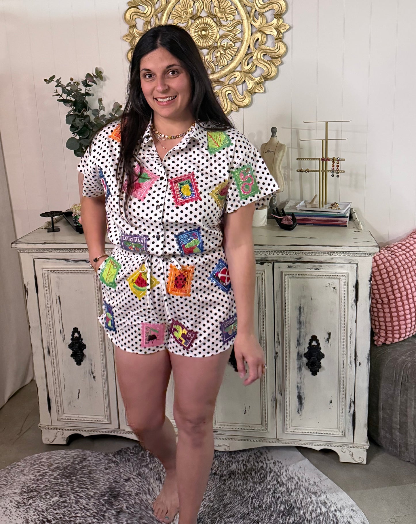 Queen of Sparkles Polka Dot Multi Stamp Shorts