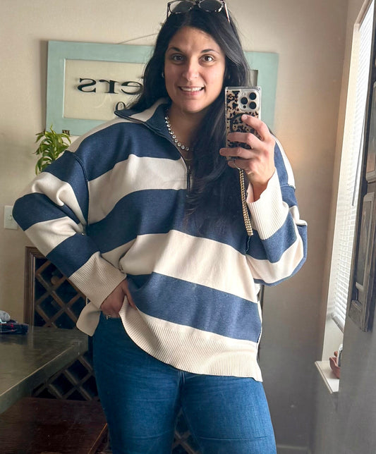 Coastal Cool Striped Half Zip Sweater