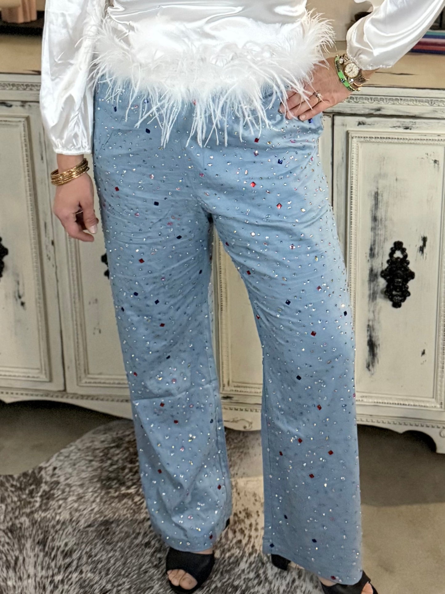 Queen of Sparkles Chambray Gemstone Pants