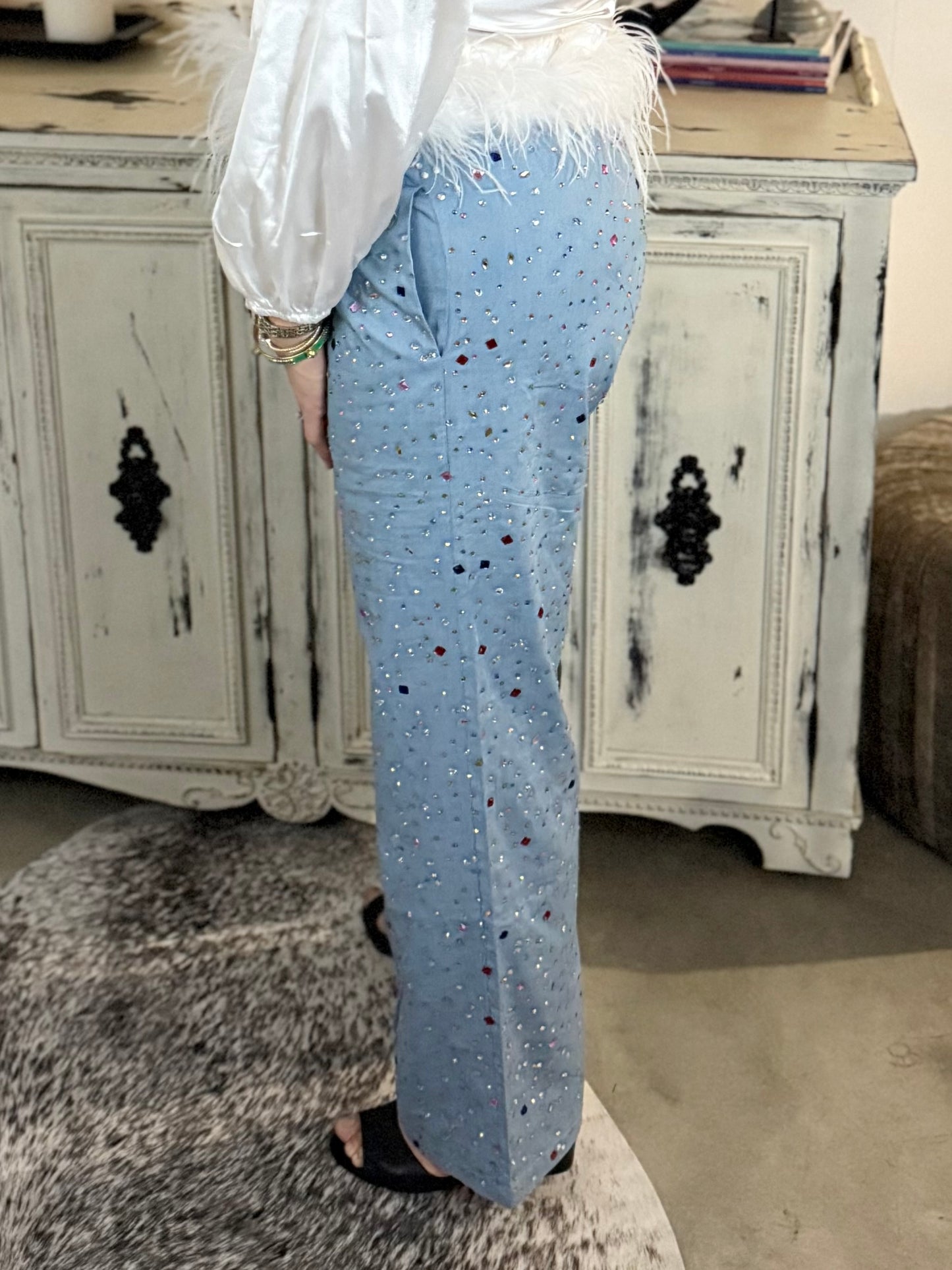 Queen of Sparkles Chambray Gemstone Pants