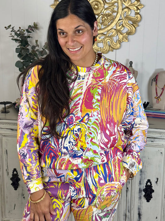 Queen of Sparkles Abstract Tiger Rhinestone Sweatshirt
