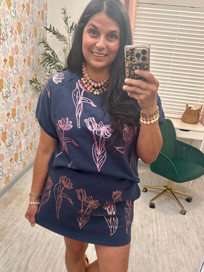 Queen of Sparkles X Denash Apparel Exclusive Navy Floral Top