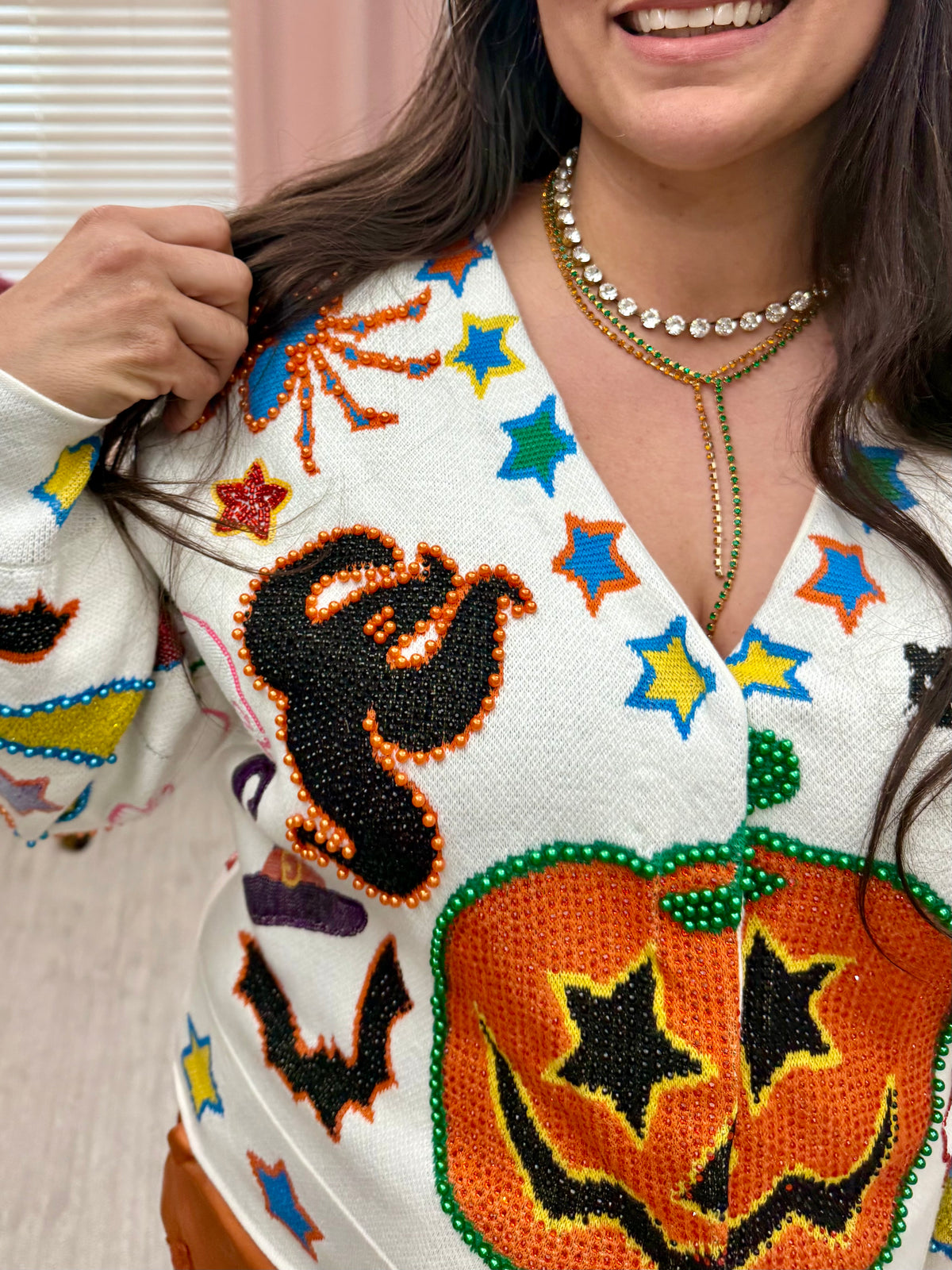 Queen of Sparkles Ivory Halloween Icon Button Up Cardigan