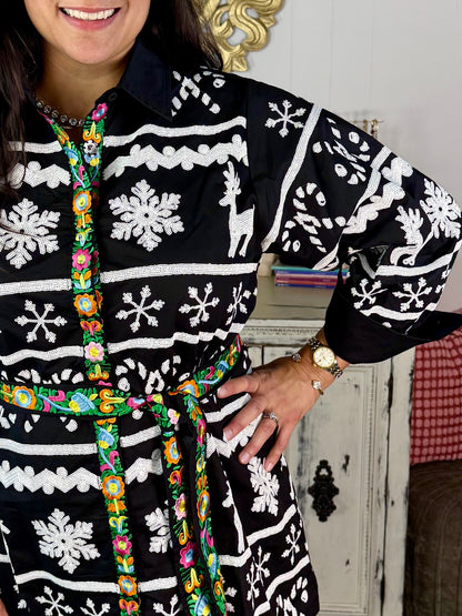 Queen of Sparkles Nordic Reindeer & Snowflake Dress