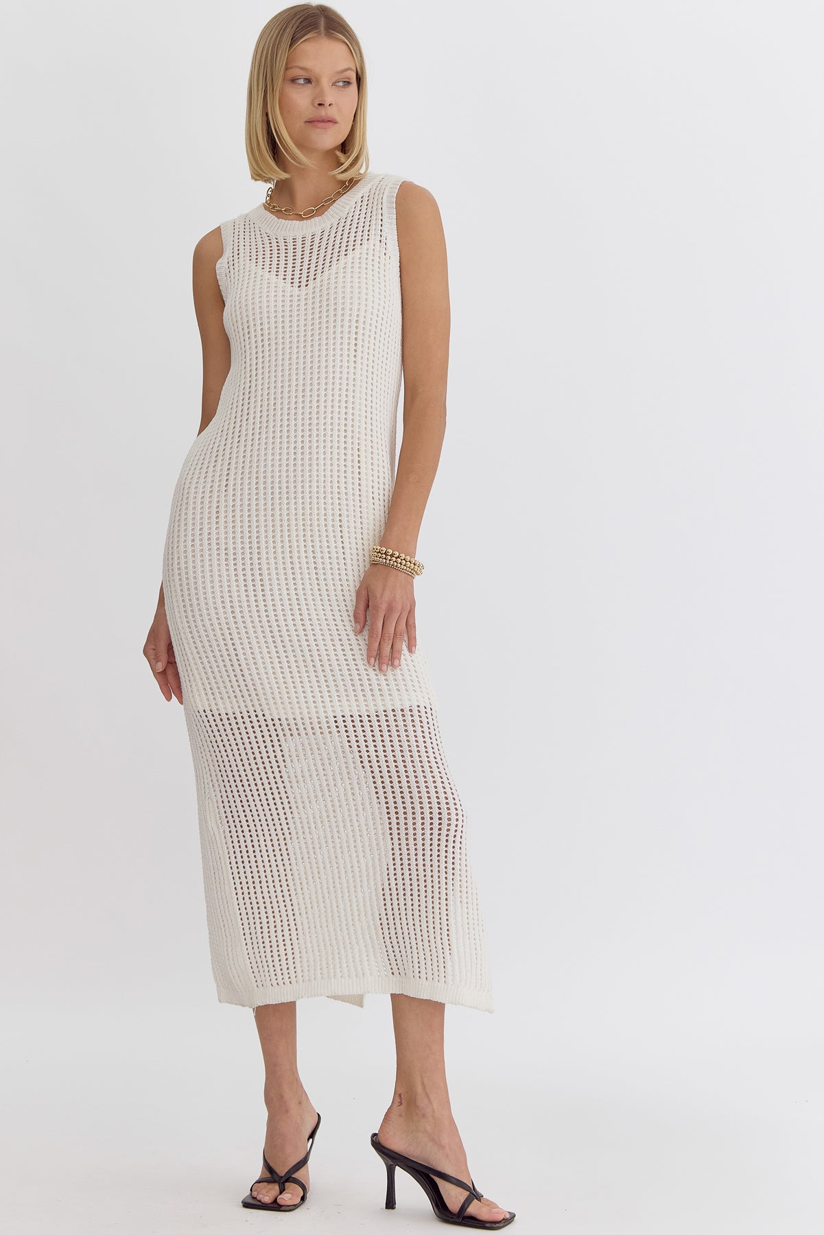 Cream Knit Sleeveless Midi