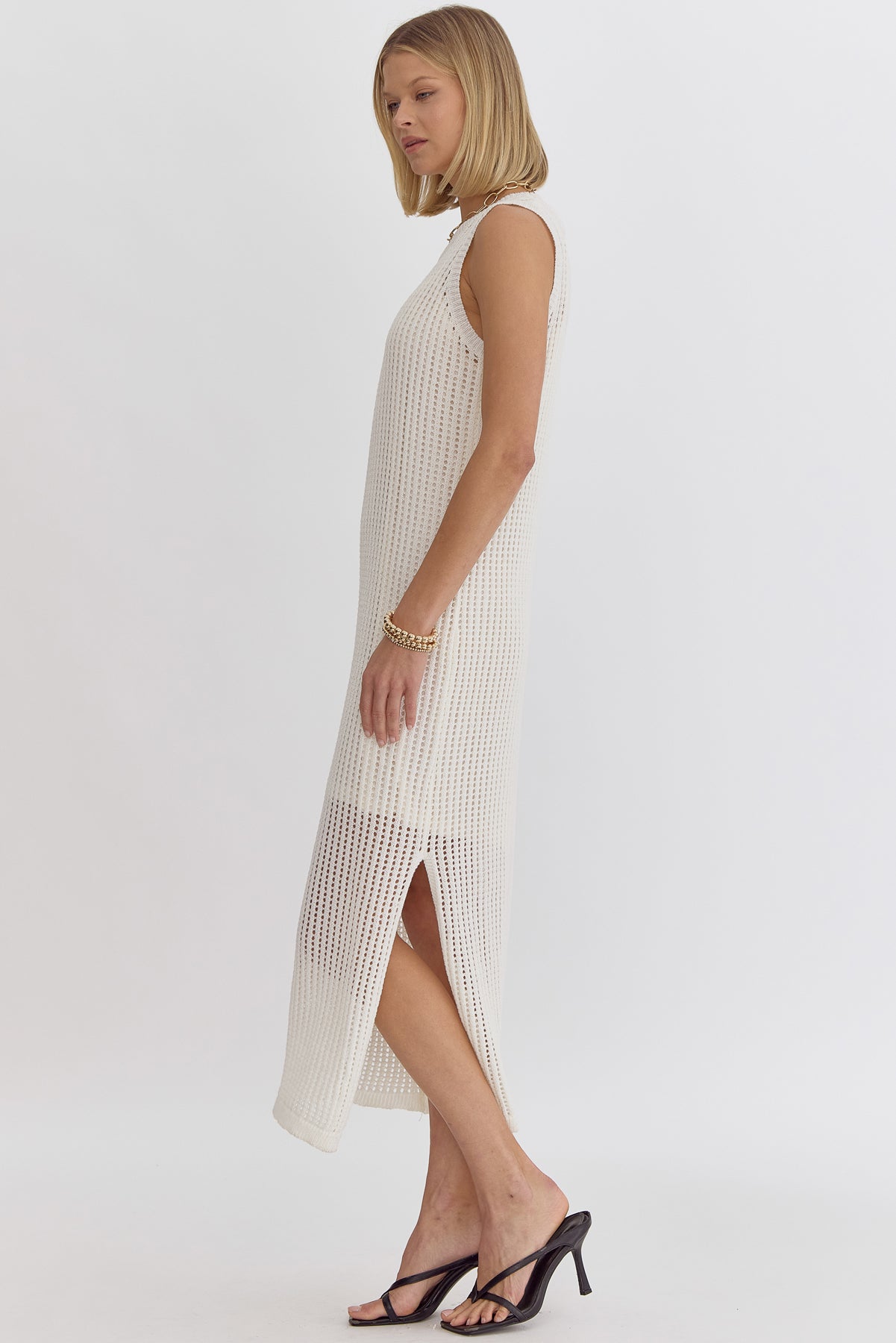 Cream Knit Sleeveless Midi