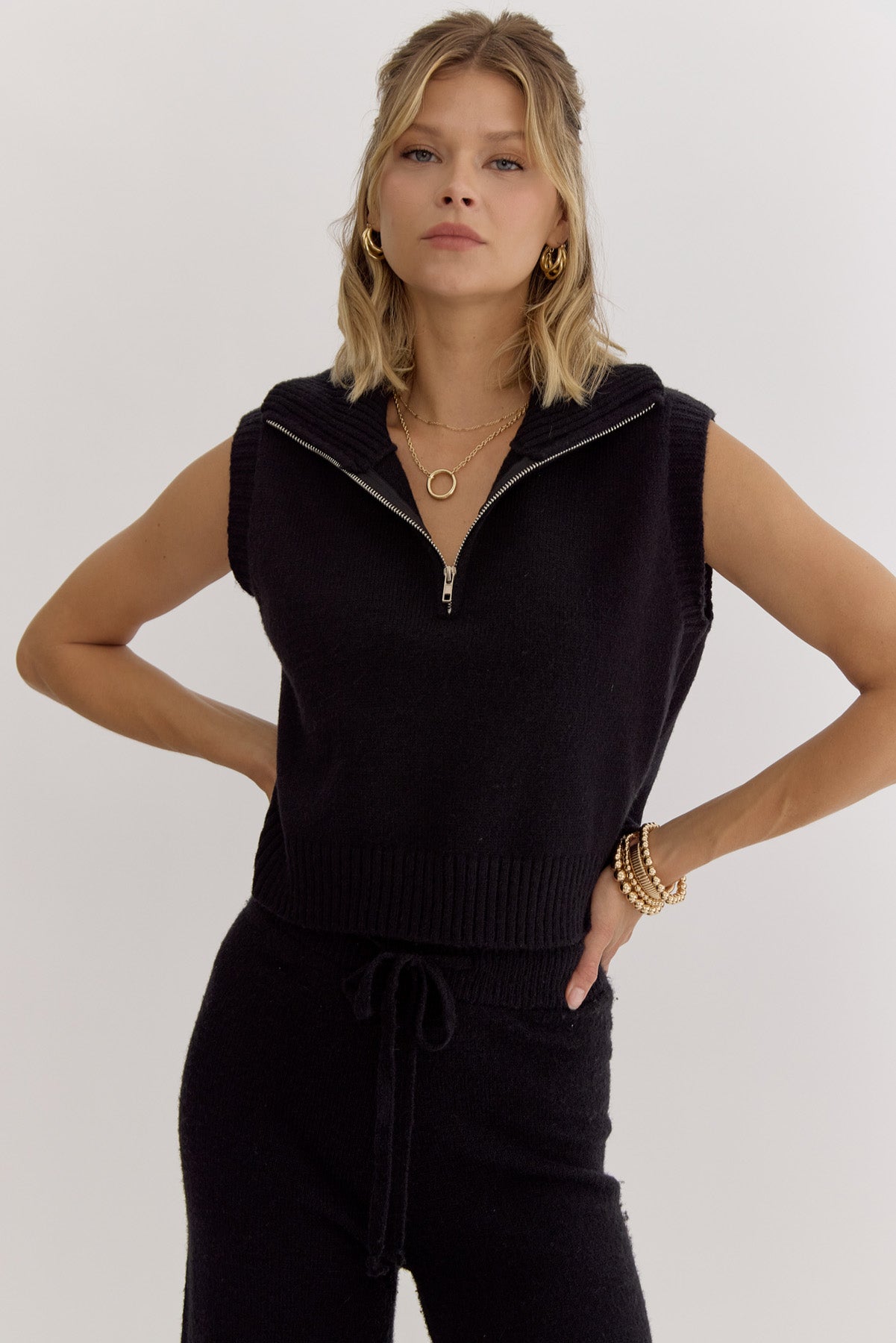 Black Knit Half Zip Top