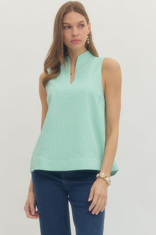 Aqua Seaside Stripe Sleeveless Top